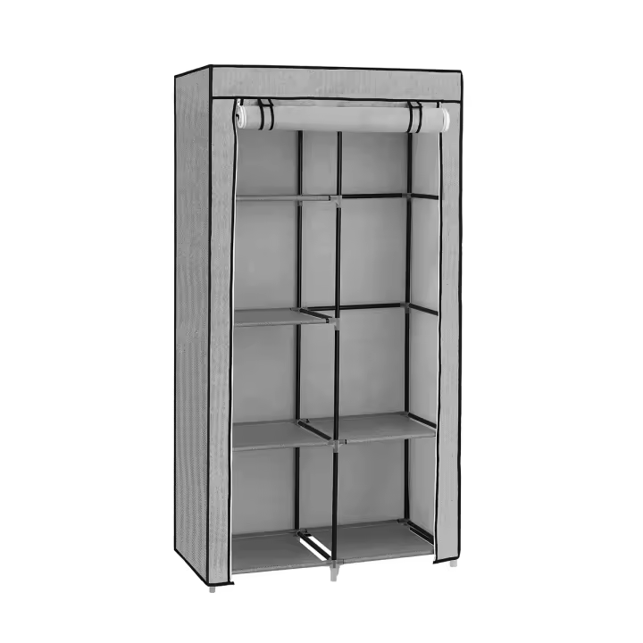 SONGMICS Armario para Ropa, Armario, 6 Niveles, 1 Barras de Ropa, Tela no Tejida, Marco metálico, 45 x 88 x 168 cm, para Dormitorio, Pasillo, vestidor, Negro con Motivos de Espiga/Gris con Motivos de Espiga - 1
