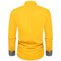 Camisa Amarilla Para Hombre De Manga Larga Estilo Casual Con Cuello En V Y Mangas Patchwork Ropa De Negocios Smart Casual - details 3