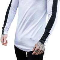 Camiseta De Algodón Patchwork Manga Larga Para Hombre Moda Otoño Casual Deportiva Clásica Con Bajo Arco Tees Tops - details 9