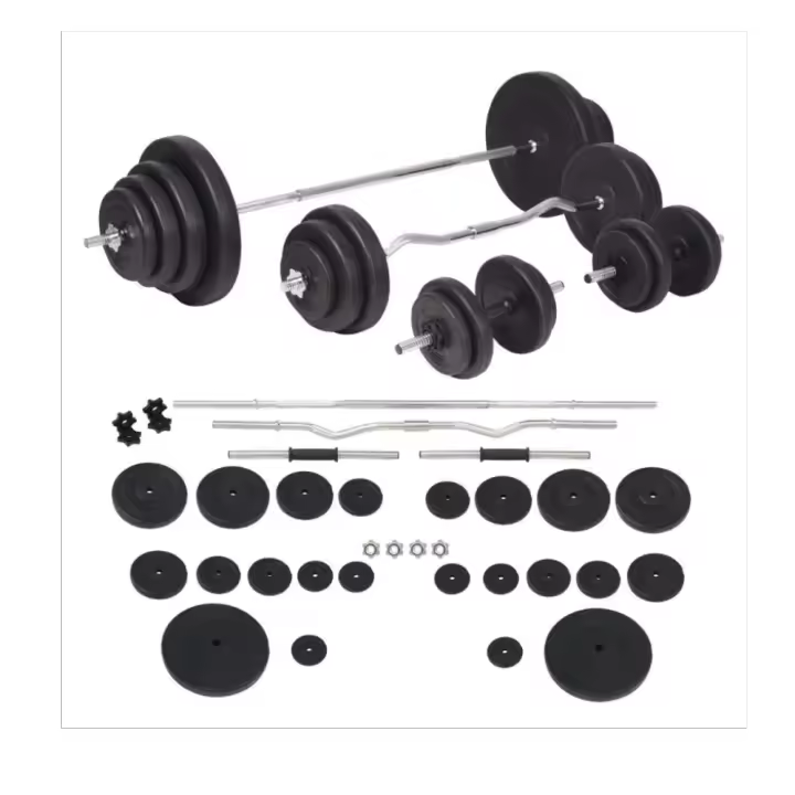 Fitness Tech Juego de Pesas con Barras y Mancuernas 25mm Peso libre - 1