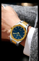 Reloj De Lujo Para Hombre Con Diamantes Y Luz Nocturna Calendario Doble Cuarzo Movimiento 41mm Azul Oro Acero Inoxidable Reloj De Moda Negocios Resistente Al Agua - details 10