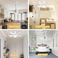 Ventilador de techo con Luz LED, casquillo E27, 5 Aspas, motor de CC ajustable de 6 velocidades, 6000 K, para baño, dormitorio, Garaje, Lavadería y Cocina (Blanco, 40 cm) - details 2