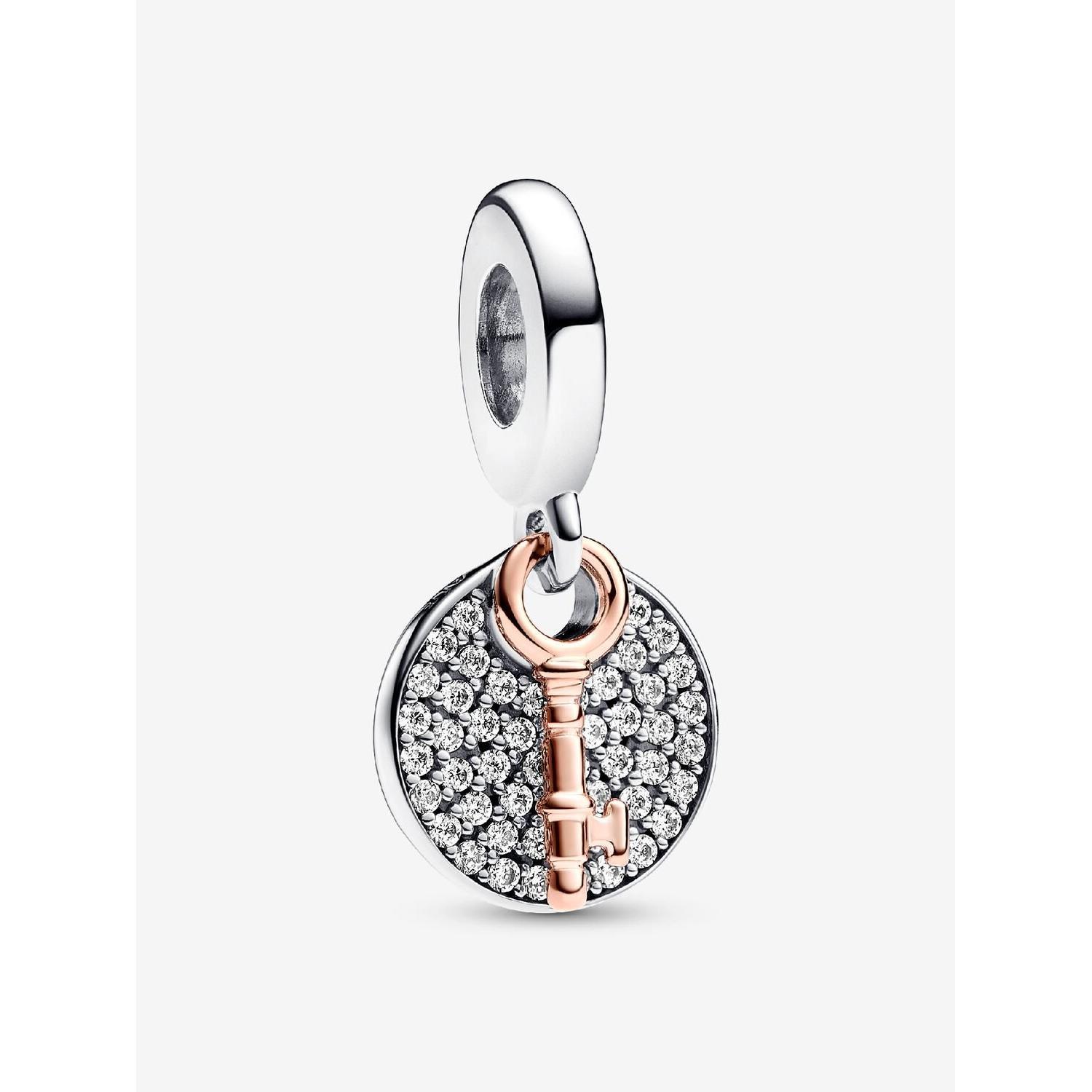 Pandora - Charm Doble Colgante "Llave DE LA Felicidad" en dos tonos - Plata de Ley, Baño de Oro Rosa de 14 K