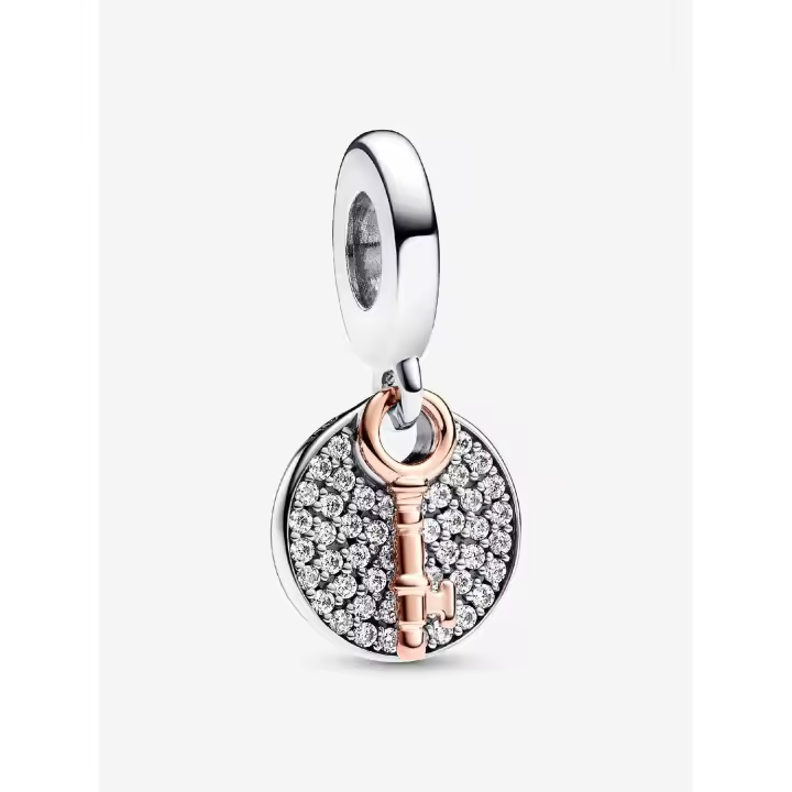 Pandora - Charm Doble Colgante "Llave DE LA Felicidad" en dos tonos - Plata de Ley, Baño de Oro Rosa de 14 K - 1