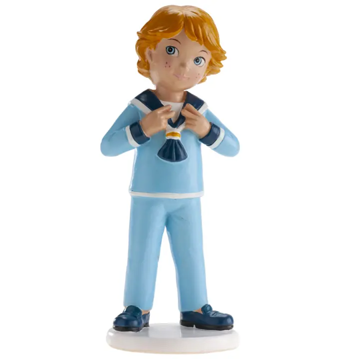 Figura para Tarta Comunión Marinero Borja - No Comestible - Base PET de Poliresina - Normativa UE 10/2011 - 16 Cm - 1