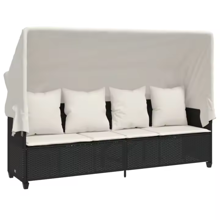 vidaXL Tumbona con capota y cojines ratán sintético Negro y crema, Marrón y crema, Gris Sillas de Exterior Ideal para jardín, playa, piscina, terraza Tumbona Piscina Tumbonas Playa Tumbonas Jardín Exterior - 1