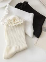 Calcetines Para Mujer 5 Pares En Lote Algodón Transpirable De Media Pantorrilla Estilo Ruffle Negro Blanco Para Primavera Y Otoño - details 2
