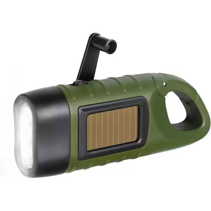 LED interior de emergencia con manivela, interior solar recargable, linternas de Dinamo con mosquetón, mini interior de manivela con panel solar para exteriores/camping/apagones. [Clase Energética A] - 1