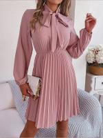 Vestido EVNISI Para Mujer De Color Rosa Con Lazo Y Pliegues De Manga Larga Elegante Para El Office Y Party Vestidos De Otoño - details 5