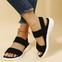 Sandalias De Mujer De Tejido Elástico Con Tacón Bajo Y Plataforma No Disponible Cómodas Y Ligeros Para Caminar En Verano Talla Real Adecuada Estilo Fashion - details 3