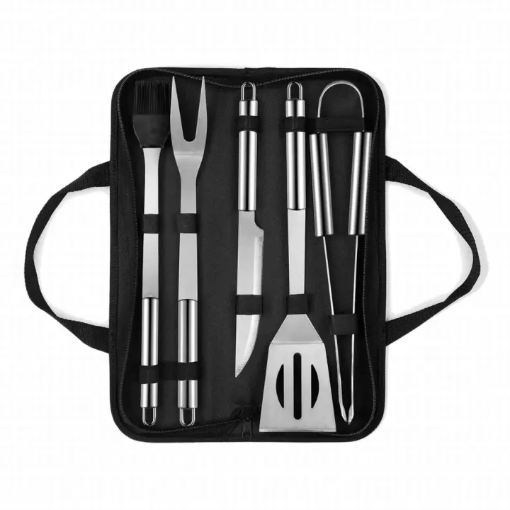 Juego de herramientas para parrilla de barbacoa de cubiertos Accesorios para parrilla de acero inoxidable de 5 piezas con estuche de transporte-Kit de herramientas completo - 1