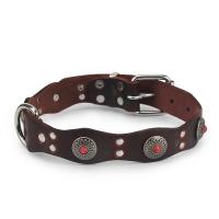 Collar De Cuero Genuino Retro Para Perros Grandes Con Patrón De Flores Y Cuentas Verdes Rojas Collar Básico Étnico Para Mascotas - details 4