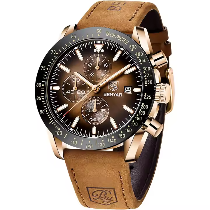 Relojes para Hombre Analógico Movimiento Cuarzo Cronógrafo Impermeable Bright Fashion Casual Reloj de Pulsera Correa de Cuero Elegant Gift para Hombre - 1