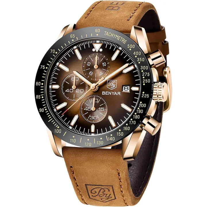 Relojes para Hombre Analógico Movimiento Cuarzo Cronógrafo Impermeable Bright Fashion Casual Reloj de Pulsera Correa de Cuero Elegant Gift para Hombre - 1