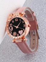 Reloj De Cuarzo Para Mujer 6PCS Moda Lujo Pulsera De Cuero Rosa Estilo Analogico Conjunto De Reloj Y Pulsera De Mujer - details 5