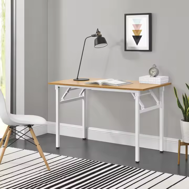 Escritorio Alta plegable altura ajustable 75 - 76,4 cm aglomerado metal  120 x 60 cm - Color haya y Blanco [neu.haus] - 1
