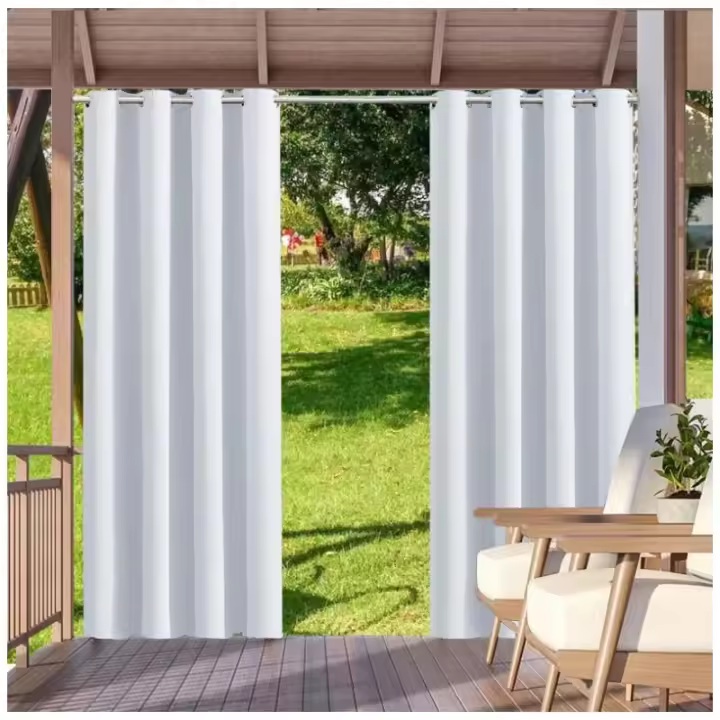 1 Panel Cortina Exterior E Interior Bloqueador Solar Privacidad Cortinas con Ojales para Pérgola Porche Pabellón Jardín Césped Pasillo, 132x213Cm, Blanco - 1