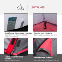 Outsunny Tienda de Campaña Familiar 2-3 Personas Plegable Impermeable 2000+ mm a Prueba de UV 20+ con Vestíbulo y 4 Estaciones para Camping Senderismo Festivales 426x206x154 cm Gris Oscuro - details 4