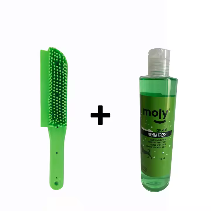 CEPILLO DE SILICONA PARA PERRO Y CHAMPÚ REPELENTE DE PULGAS Y GARRAPATAS MENTA FRESH AROMA MENTA - 1