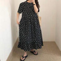 Nuevo Vestido Largo Floral Para Mujer Estilo Retro Versátil Casual Trabajo Vacaciones Manga Corta Negro A-Line Cuello O Pullover - details 4
