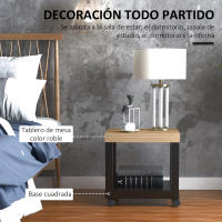 HOMCOM Mesa Lateral para Sofá Mesa de Centro para Salón o Mesita de Noche Multifuncional y con Estante Abierto de Almacenaje con Ruedas 40x40x40 cm Negro y Natural - details 4