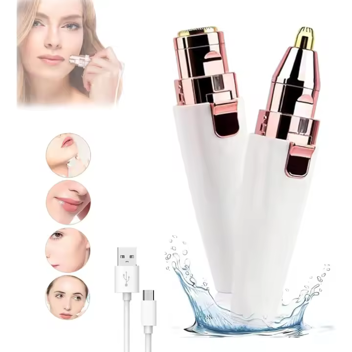 2-in-1 Women's Eyebrow and Facial Hair Removal Device, Facial Hair Trimmer, Rechargeable Lips Body Facial Razor, Deplaning Facial Hair Removal for Women (White) - 1