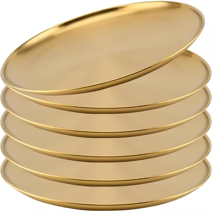Paquete de 6 Platos de Maple inoxidable Dorados de 8 pulgadas, Platos de metal, de Cocina Platos, bandeja para servir, platos grandes de Campamento para barbacoa - 1