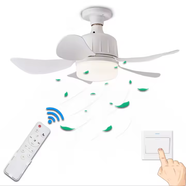 Luz de ventilador de 17,7 pulgadas, ventilador de techo con control remoto, ventilador de zócalo de 1600 lúmenes, 3 colores regulables, tornillo de base E27, ventilador de techo con zócalo de 5 aspas para dormitorio, cocina, sala de estar - 1