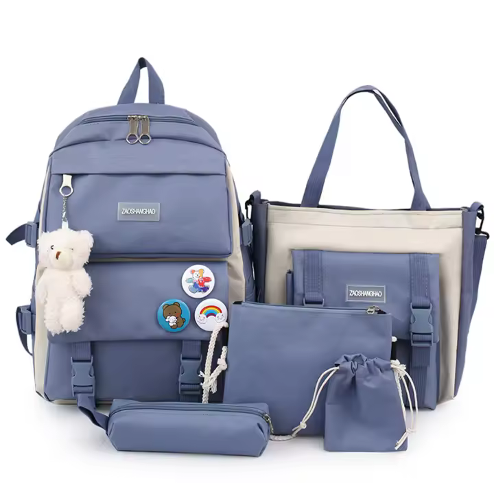 Mochila Kawaii con Pin y accesorios, Kit combinado de 5 piezas, mochilas de lona, bonita mochila Kawaii de gran capacidad - 1