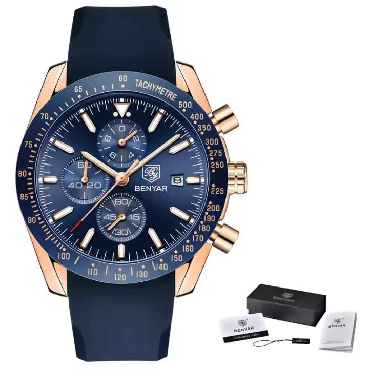 Reloj De Pulsera BENYAR Para Hombre Lujo Deportivo Impermeable Cronógrafo De Cuarzo Correa De Silicona Reloj Militar - 1