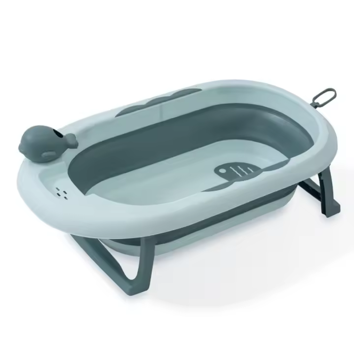 Bañera Plegable Antideslizante Interbaby - Ideal para Casa y Viajes - Divertida Taza en Forma de Ballena - Rosa/Azul/Verde - 1
