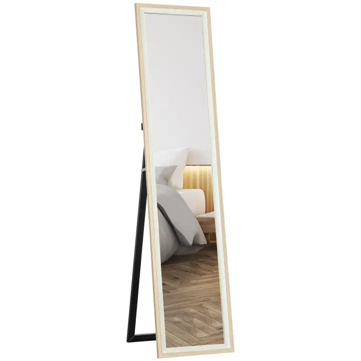 HOMCOM Espejo de Cuerpo Entero 157x37 cm Espejo de Pie o de Pared con Marco de MDF y Soporte para Salón Dormitorio - 1