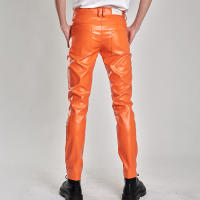 Pantalones De Cuero Para Hombre Ajustados Con Stretch Moda PU Para Fiestas Y Baile Cierre De Cremallera Estilo Chic - details 4