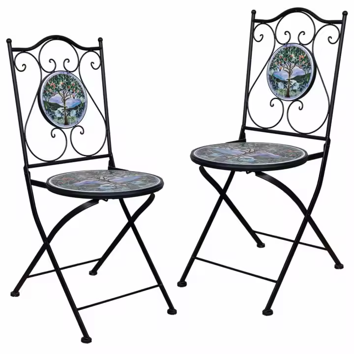 Dos sillas de forja y mosaico negras 38x38x90 cm - 1