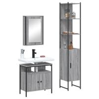 vidaXL Set de muebles de baño 3 pzas madera contrachapada en color Gris sonoma/Roble ahumado/Negro | almacenamiento funcional diseño moderno para baño dormitorio sala - details 0