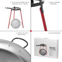Set Paellero de Gas | 3 Patas Reforzadas de 85 cm de alto + Paellera Pulida Color Plata + Quemador Redondo | Apto para Exterior | Color Negro y Rojo | Soporta hasta 60 Kg (38 cm) - details 2