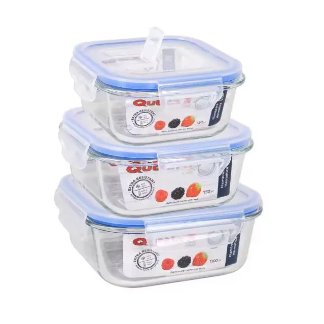Set de 3 y 4 Recipientes Herméticos de Vidrio Borosilicato - Fiambreras Rectangulares, Cuadradas y Redondas - 375cc a 1500cc - Válvula para Microondas - Apto Horno, Microondas, Lavavajillas y Congelador - Resistente a Altas y Bajas Temperaturas - 1