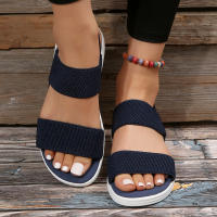 Sandalias De Mujer De Tejido Elástico Con Tacón Bajo Y Plataforma No Disponible Cómodas Y Ligeros Para Caminar En Verano Talla Real Adecuada Estilo Fashion - details 12
