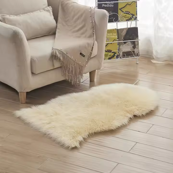 Alfombra De Piel De Oveja Artificial Suave Y Gruesa Alfombra De Pelo Largo Característica Antideslizante Para Decoración Del Hogar Sala De Estar Y Dormitorio - 1