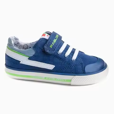 Zapatillas lona niño azul Pablosky, suela antideslizante y flexible, Plantilla fisiológica extraíble, superabsorbente y antibacterias y cierre de cordón elástico y velcro para mayor sujeción - 1