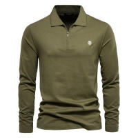 Otoño e Invierno nueva camisa POLO de manga larga bordada casual de color sólido top cremallera solapa polo de algodón puro - details 2