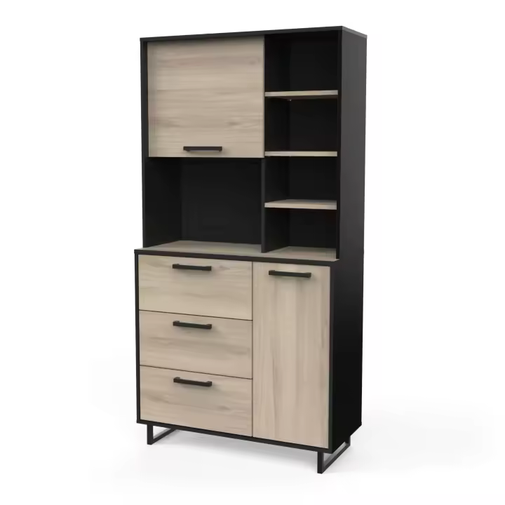Buffet alto de Cocina Roma Color Roble Kronberg y Negro Mate 180x92x40 cm - 1