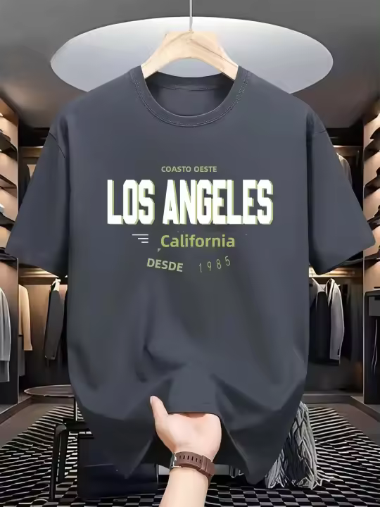 Camiseta De Verano Para Hombre Casual De Talla Grande Con Estampado De Los Ángeles Manga Corta Cuello Redondo Deportiva Transpirable Ligera Secado Rápido Protección Solar Estirable Sostenible - 1