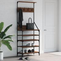 vidaXL Perchero con Zapatero Soporte para Ropa Estantes para Zapatos Color Gris sonoma,  Negro,  Roble ahumado y mas - details 3