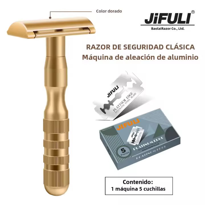 Cuchilla De Seguridad Clásica Para Hombres JiFULI (1 Máquina 5 Hojas) Aluminio Durable Cuchilla Afilada Manija De Aleación De Aluminio Afeitadora Eficiente - 1