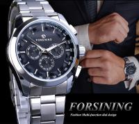 Reloj Mecánico Forsining Para Hombre Estilo Negocios Dial Negro Con Calendario Y Punteros Luminosos Acero Inoxidable Resistente Al Agua - details 1