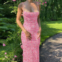 Vestido Bohemio De Verano Para Mujer Con Estampado Floral Y Tirantes Espaguetis Vestido De Playa Elegante Con Aros Y Abertura En La Cara Frontal Vestido Largo - details 16