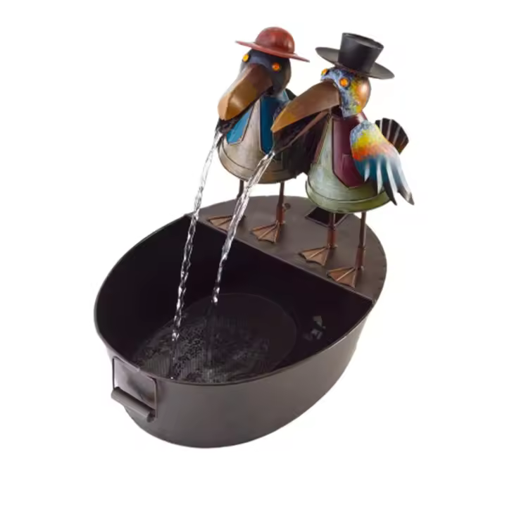 Fuente patio arte decoración Hierro forma animal Escultura con Bomba de Agua USB Jardín - 1