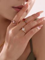 Encanto Anillo de diamante completo de circonita cuadrada superllamativas de lujo con luz de viento europea y americana, anillo ajustable con personalidad simple para mujer - details 0