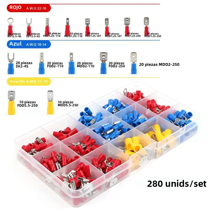 Kit De Conectores De Cable 280pcs Terminales Aisladas Macho Y Hembra Crimpado Frío Variados Conectores De Cuchilla Y Butt Para Electrónica - 1